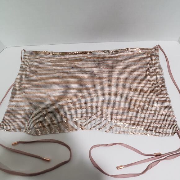 Ramy Brook Printed Rosa Halter Top XXS Metallic Chainmail Rose Gold Slinky New - Picture 12 of 14